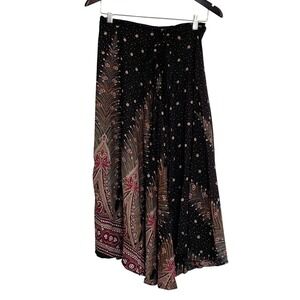 Gypsy Rose Women Black Peacock Paisley Wrap Skirt Handmade Rayon Boho Midi Indie
